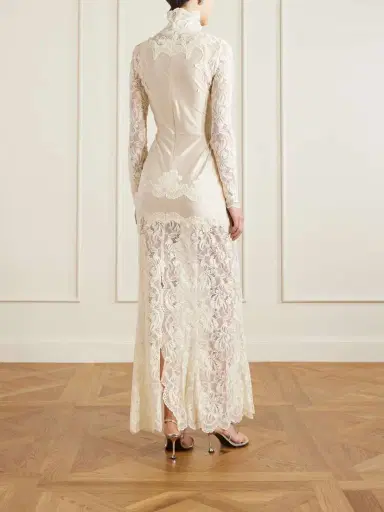 Rabanne Lace-trimmed Silk-satin Maxi Dress | Thumbnail 3 Rabanne Lace-trimmed Silk-satin Maxi Dress | Thumbnail 3