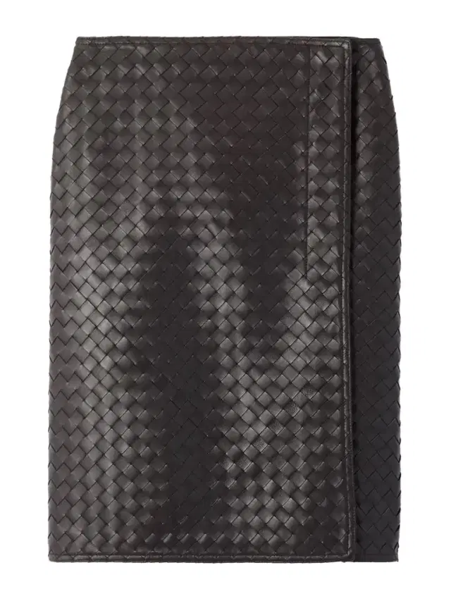 Intrecciato Leather Midi Wrap Skirt