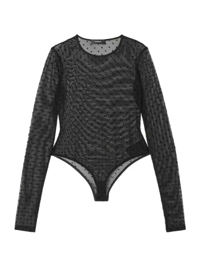 Flocked Stretch-tulle Bodysuit