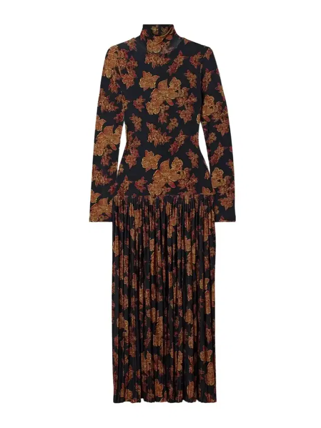 Amaya Pleated Floral-print Jersey Turtleneck Maxi Dress