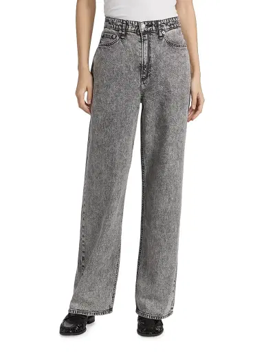 rag & bone Women's Featherweight Logan Wide-Leg Jeans - Slate Grey | Thumbnail 3