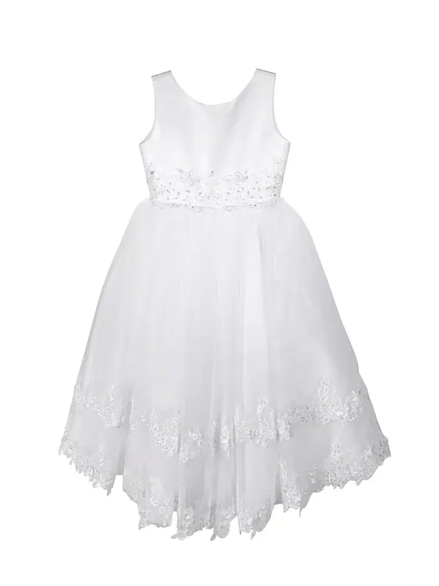 Joan Calabrese Girl's Tiered Satin Dress - White