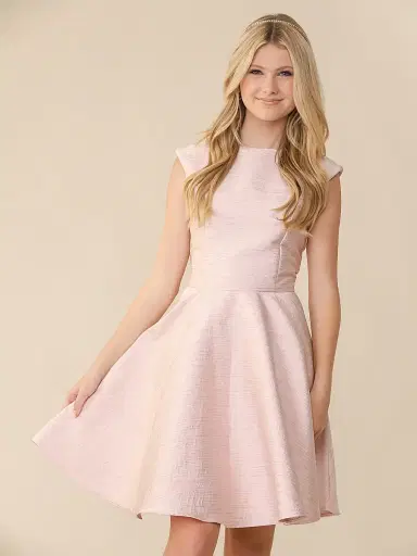 Un Deux Trois Girl's Cap Sleeve Metallic Jacquard Dress - Pink - Size 16 | Thumbnail 2