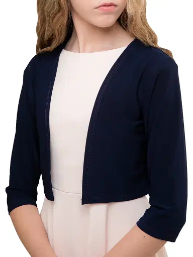 Un Deux Trois Girl's Cropped Bolero Jacket - Navy | Thumbnail 2