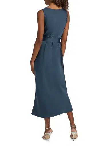 LAPOINTE Women's Satin Belted Cowlneck Midi-Dress - Marine | Thumbnail 5