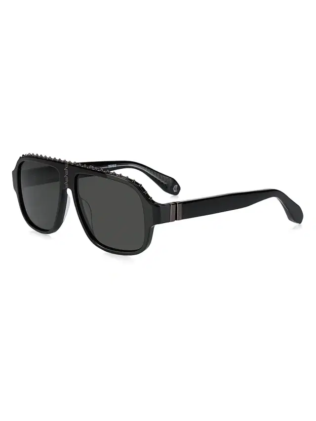 Christian Louboutin Women's Roller 57MM Navigator Sunglasses - Shiny Black
