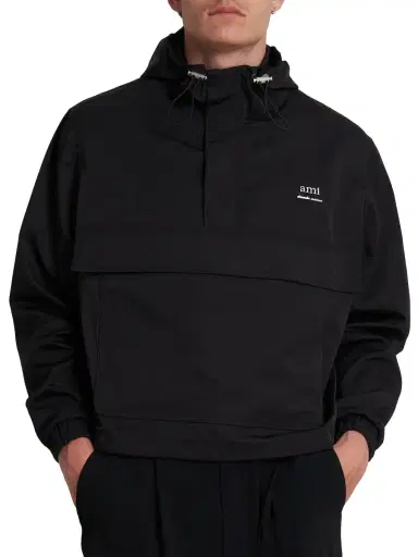 AMI Paris Men's Logo Hooded Windbreaker - Black | Thumbnail 2 AMI Paris Men's Logo Hooded Windbreaker - Black | Thumbnail 2