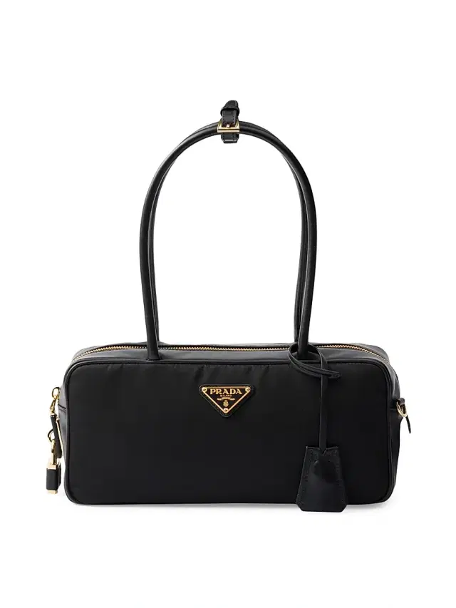 Women's Re-Nylon and Leather  Top Handle Bag - Black