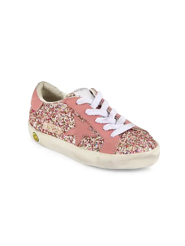 Girl's Super-Star Glitter Leather Sneakers - Multicolor Ash Rose 1.5 (Child)