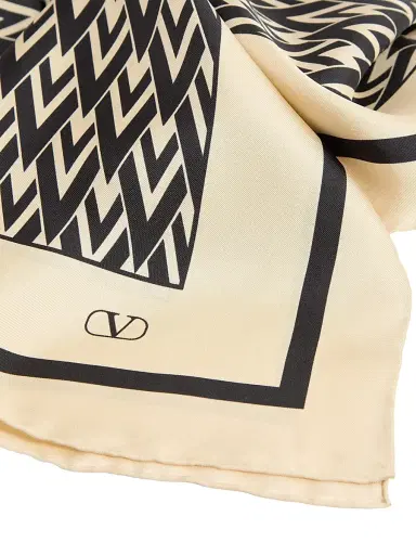 Valentino Garavani Women's Toute La V Silk Scarf - Cream Black | Thumbnail 3