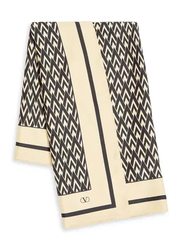 Valentino Garavani Women's Toute La V Silk Scarf - Cream Black | Thumbnail 1
