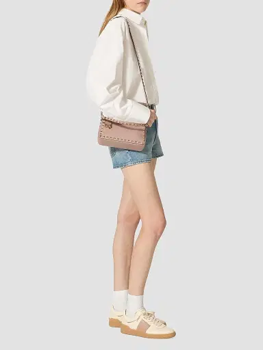 Valentino Garavani Women's Small Rockstud Grainy Calfskin Crossbody Bag - Poudre | Thumbnail 2