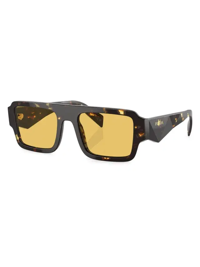 Men's 55MM Square Sunglasses - Havana Multi Yellow
