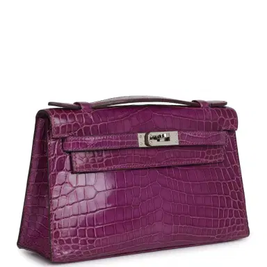 HERMÈS Pre-owned Hermes Kelly Pochette Violet Shiny Niloticus Crocodile Palladium Hardware | Thumbnail 2 HERMÈS Pre-owned Hermes Kelly Pochette Violet Shiny Niloticus Crocodile Palladium Hardware | Thumbnail 2