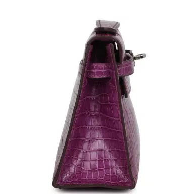 HERMÈS Pre-owned Hermes Kelly Pochette Violet Shiny Niloticus Crocodile Palladium Hardware | Thumbnail 4 HERMÈS Pre-owned Hermes Kelly Pochette Violet Shiny Niloticus Crocodile Palladium Hardware | Thumbnail 4