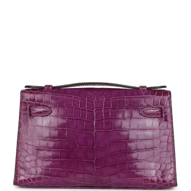 HERMÈS Pre-owned Hermes Kelly Pochette Violet Shiny Niloticus Crocodile Palladium Hardware | Thumbnail 5 HERMÈS Pre-owned Hermes Kelly Pochette Violet Shiny Niloticus Crocodile Palladium Hardware | Thumbnail 5