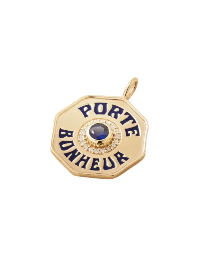 Large Porte Bonheur 14-karat Gold, Sapphire, Diamond And Enamel Pendant