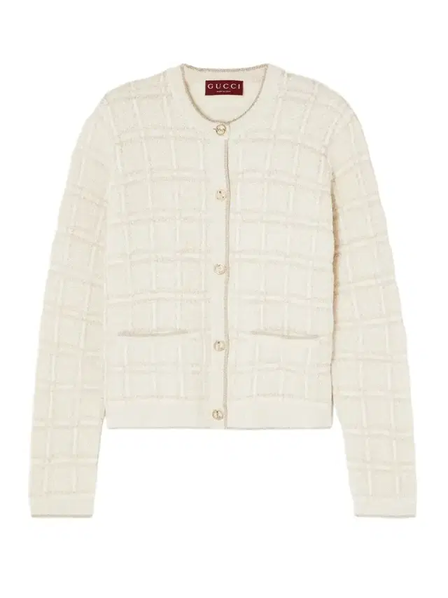 Checked Metallic Jacquard-knit Wool-blend Cardigan