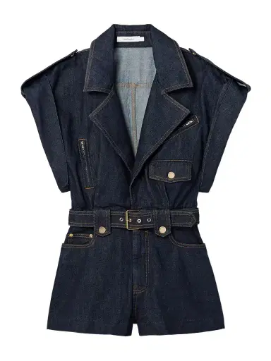 Zimmermann Crush Belted Denim Playsuit | Thumbnail 1