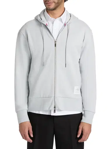 Thom Browne Men's Loopback Jersey Hoodie Jacket - Pale Grey - Size XXL | Thumbnail 3