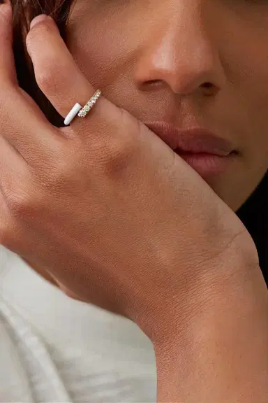 Melissa Kaye White Enamel Lola Pinky Ring | Thumbnail 3