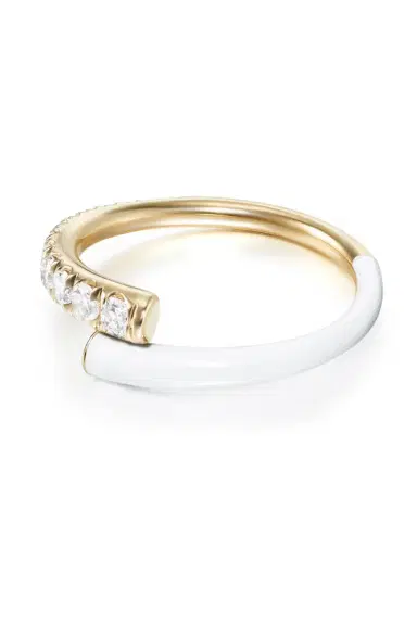 Melissa Kaye White Enamel Lola Pinky Ring | Thumbnail 1