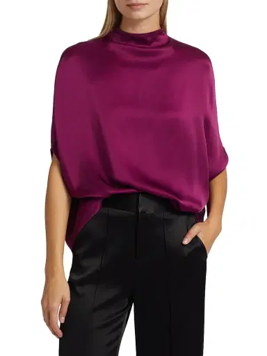LAPOINTE Women's Satin Cape T-Shirt - Berry | Thumbnail 3