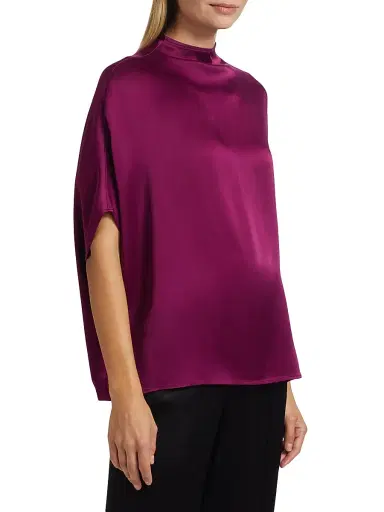 LAPOINTE Women's Satin Cape T-Shirt - Berry | Thumbnail 4