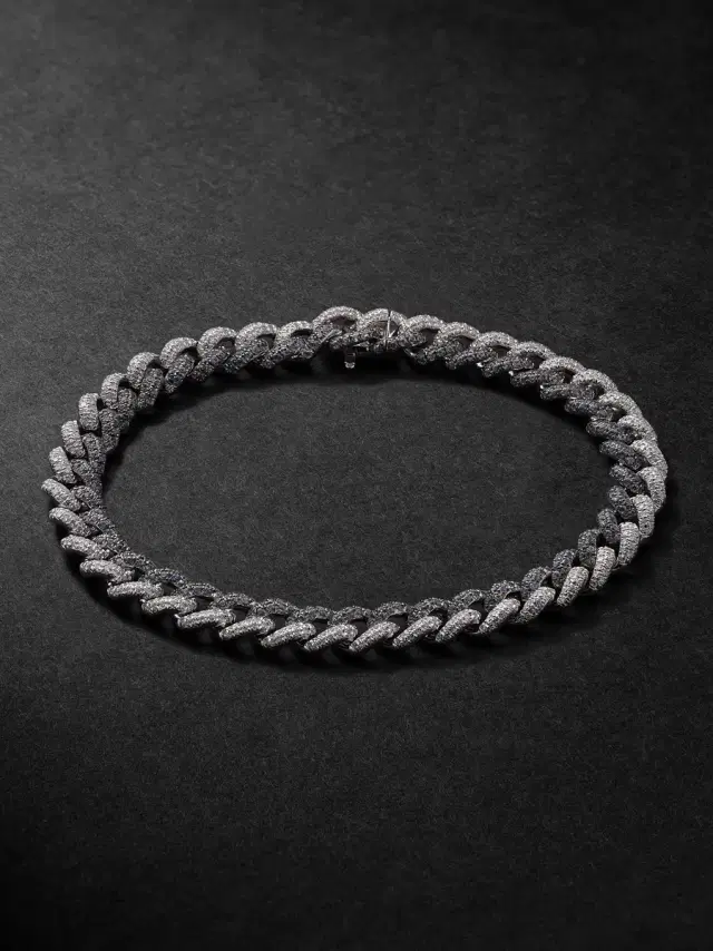 SHAY 18-Karat White Gold, Sapphire and Diamond Curb Chain Bracelet - Men