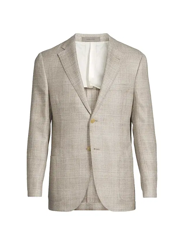 Men's Textured Virgin Wool Jacket - Natural