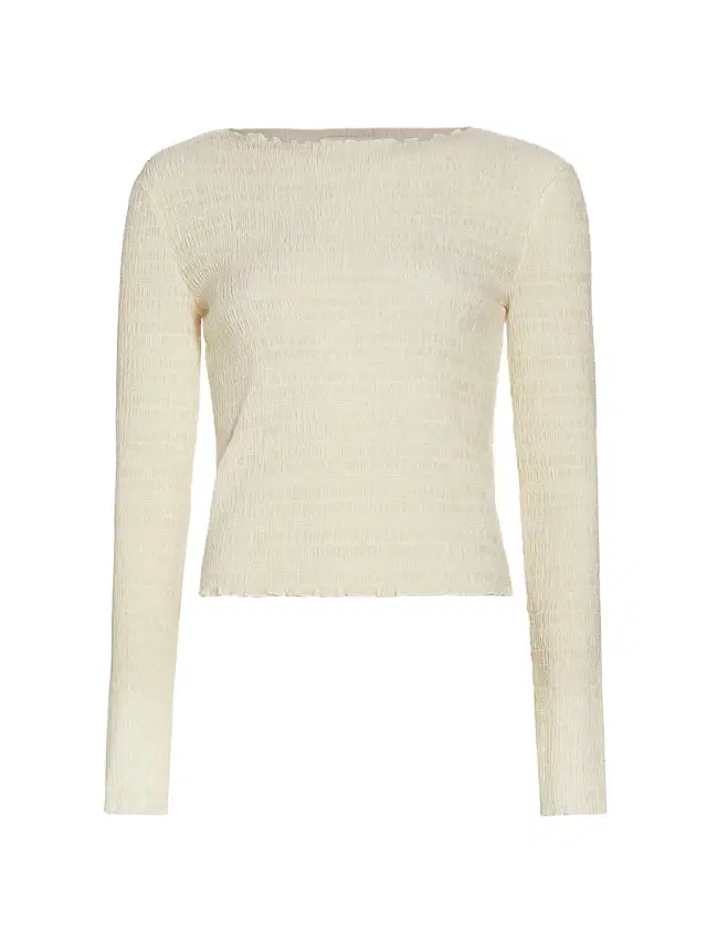 Women's Long-Sleeve Smocked Top - Off White