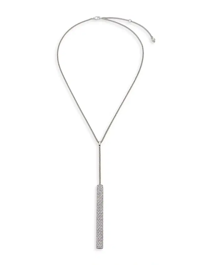 Women's Silvertone & Crystal Bar Lariat Necklace - Silver Grey