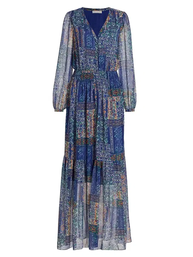 Ramy Brook Women's Bobbi Printed Button-Front Maxi Dress - Cabana Blue Multi Patchwork