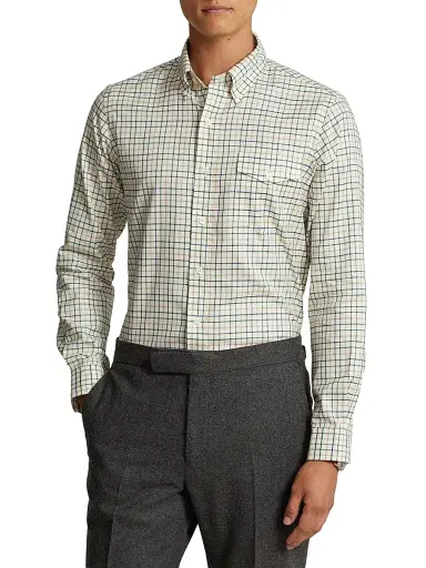 Polo Ralph Lauren Men's Twill Long-Sleeve Sport Shirt - Cream Green Multi | Thumbnail 3 Polo Ralph Lauren Men's Twill Long-Sleeve Sport Shirt - Cream Green Multi | Thumbnail 3