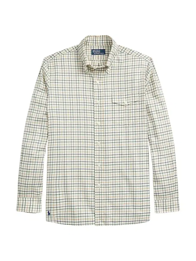 Men's Twill Long-Sleeve Sport Shirt - Cream Green Multi