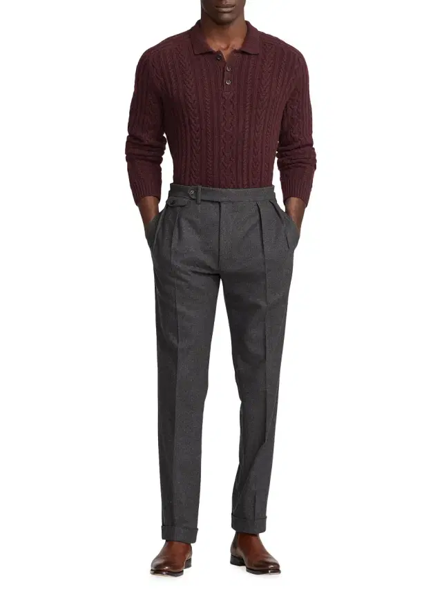 Men's Cashmere Polo Sweater - Burgundy