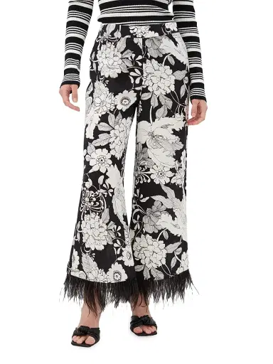 Trina Turk Women's Weekend Jacquard & Feather Pants | Thumbnail 1 Trina Turk Women's Weekend Jacquard & Feather Pants | Thumbnail 1