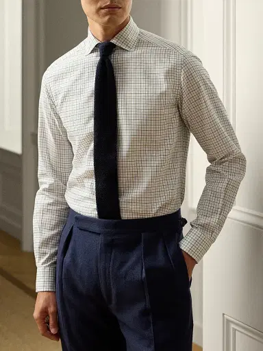 Ralph Lauren Purple Label Men's Tattersall Twill Shirt - Navy Blue | Thumbnail 6 Ralph Lauren Purple Label Men's Tattersall Twill Shirt - Navy Blue | Thumbnail 6