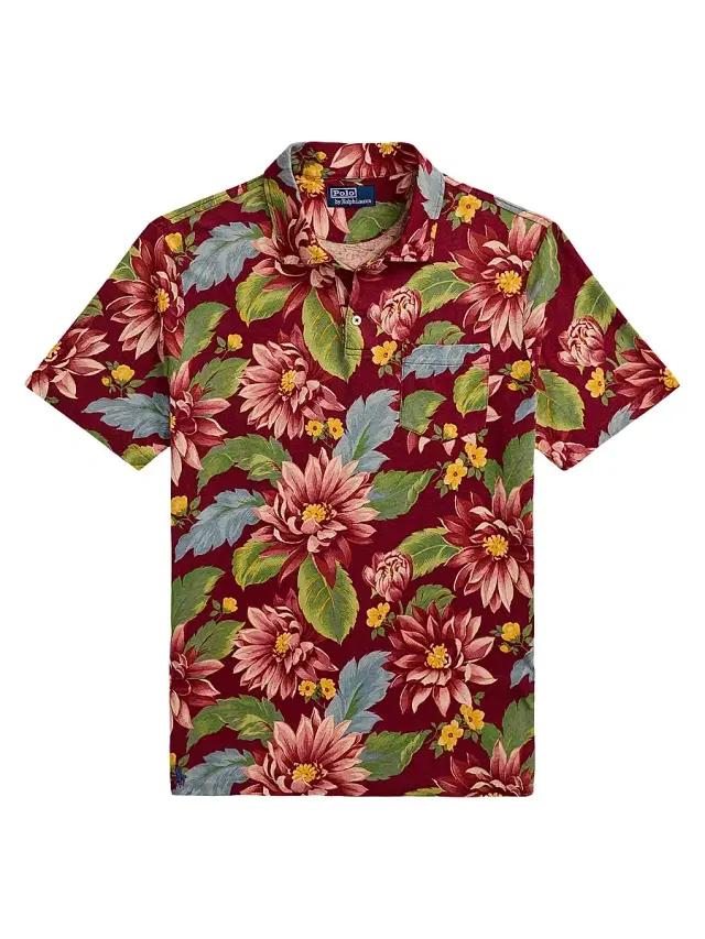 Men's Floral Jersey Polo Shirt - Sunset Patio Floral