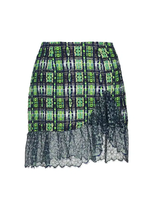 Frederick Anderson Women's Lace-Trim Plaid Mini Skirt - Green Blue