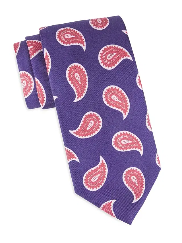 Men's Paisley Woven Silk Tie - Blue Red