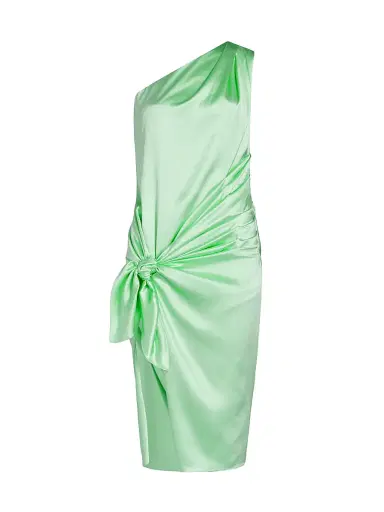 ALEJANDRA ALONSO ROJAS Women's Knotted Charmeuse Knee-Length Dress - Aquamarine - Size 8 | Thumbnail 1 ALEJANDRA ALONSO ROJAS Women's Knotted Charmeuse Knee-Length Dress - Aquamarine - Size 8 | Thumbnail 1