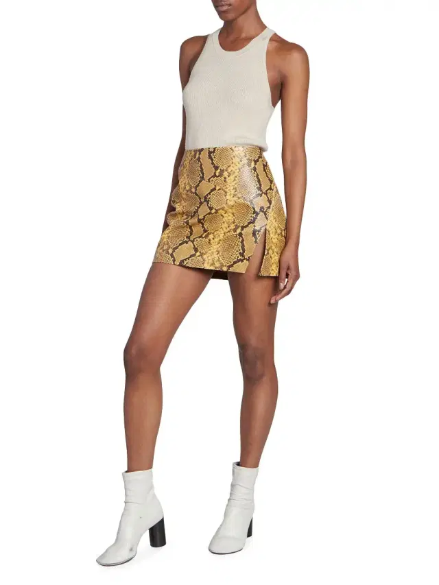 Women's Blair Snake-Embossed Leather Miniskirt - Natural