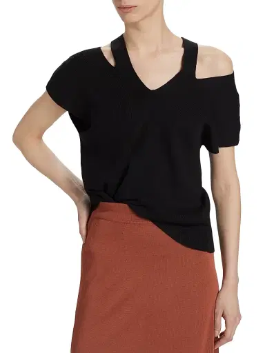 Saks Fifth Avenue Women's Cotton-Blend Cut-Out Sweater - Black - Size Small | Thumbnail 3