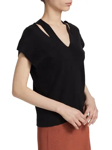 Saks Fifth Avenue Women's Cotton-Blend Cut-Out Sweater - Black - Size Small | Thumbnail 4