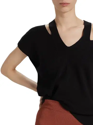 Saks Fifth Avenue Women's Cotton-Blend Cut-Out Sweater - Black - Size Small | Thumbnail 6