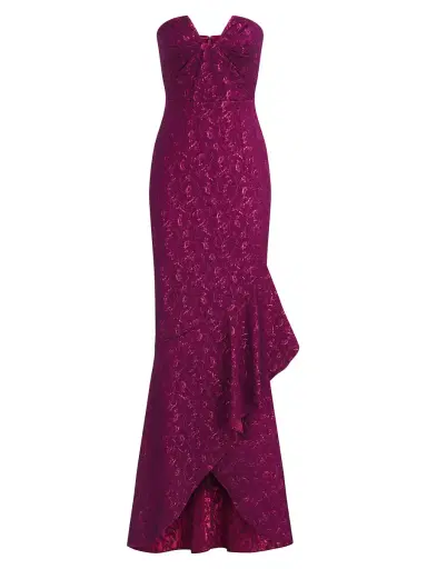 Theia Women's Aimee Stretch-Jacquard Strapless Gown - Sangria | Thumbnail 6 Theia Women's Aimee Stretch-Jacquard Strapless Gown - Sangria | Thumbnail 6