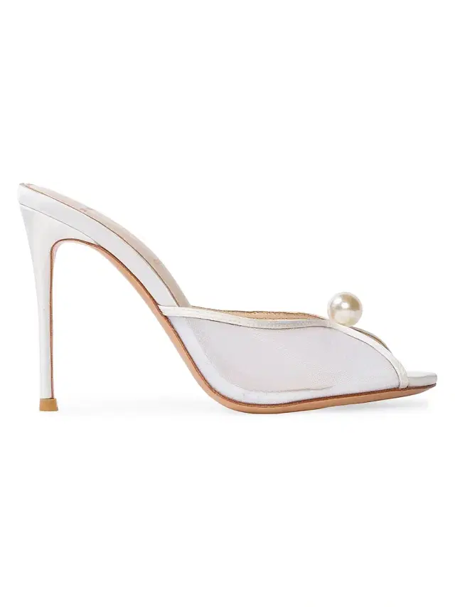 Black Suede Studio Women's Sadie 100MM Satin Sandals - White Satin