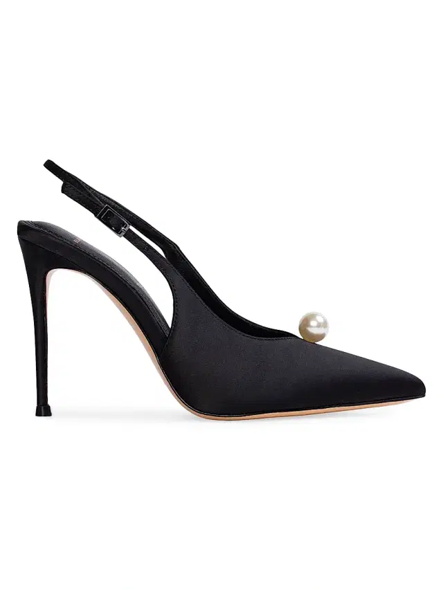 Black Suede Studio Women's Reina 0MM Slingback Pumps - Black Satin