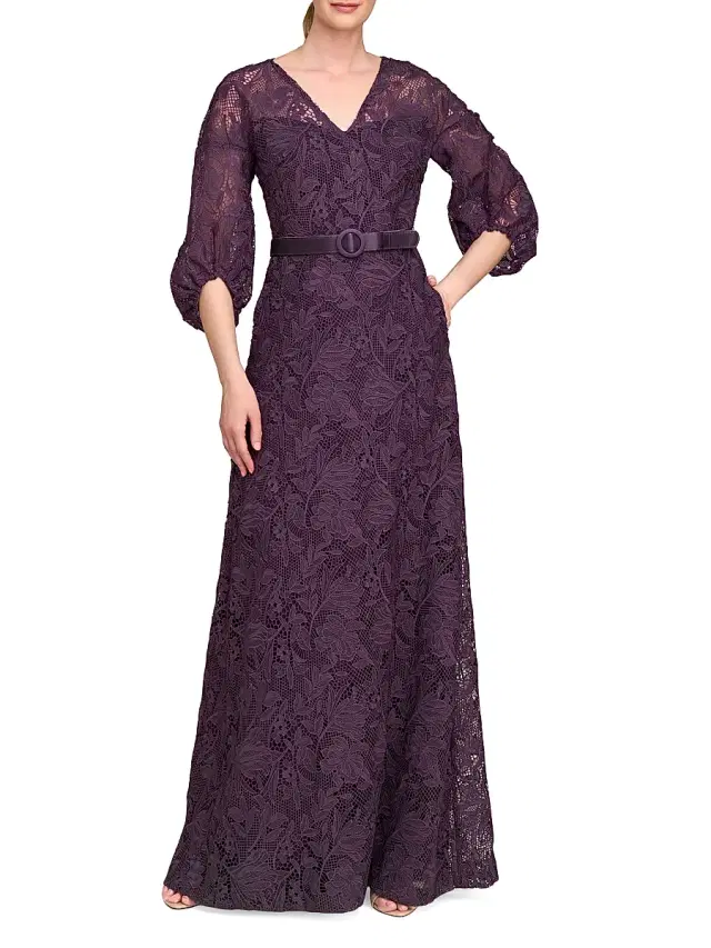 Kay Unger Women's Delaney Lace A-Line Gown - Fig